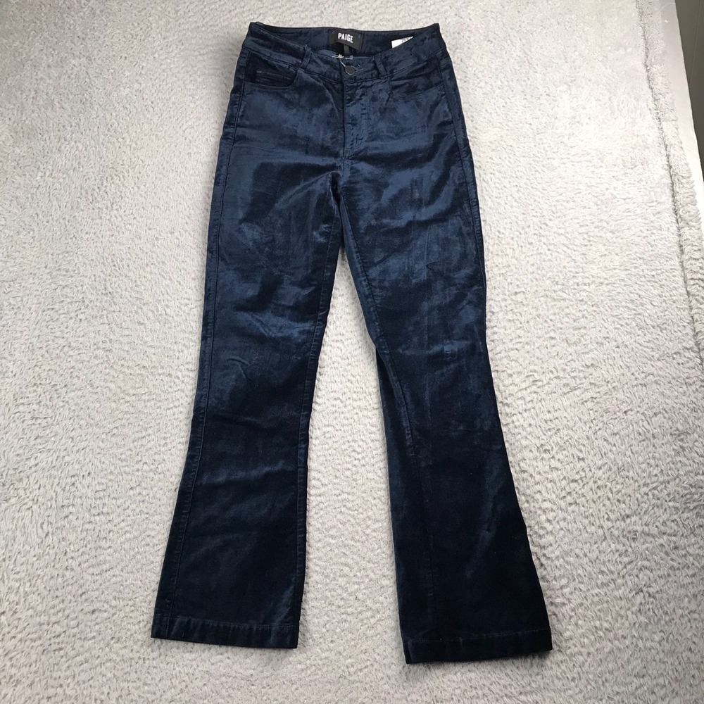 Paige Colette Crop Flare Pants Womens 24‎ (25x26) Deep Navy Velour Trousers